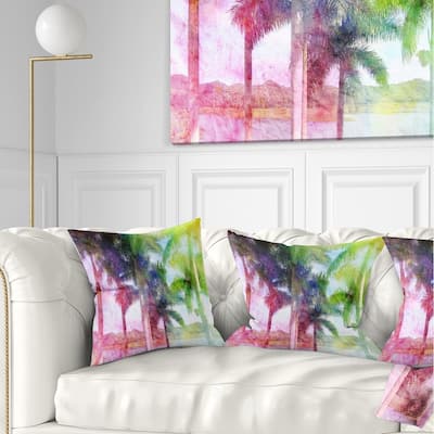 Designart 'Green Retro Palm Trees' Landscape Painting Throw Pillow
