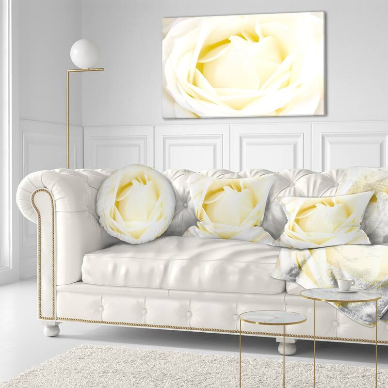 Designart 'White Rose with Close Up Petals' Floral Throw Pillow