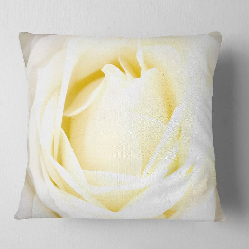 Designart 'White Rose with Close Up Petals' Floral Throw Pillow - Square - 16 in. x 16 in. - Small