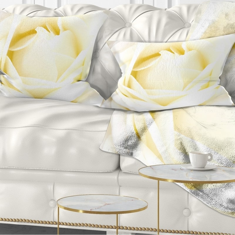 Designart 'White Rose with Close Up Petals' Floral Throw Pillow - Rectangle - 12 in. x 20 in. - Medium