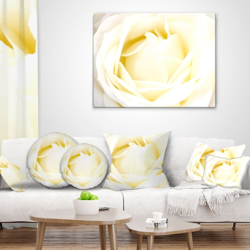 Designart 'White Rose with Close Up Petals' Floral Throw Pillow