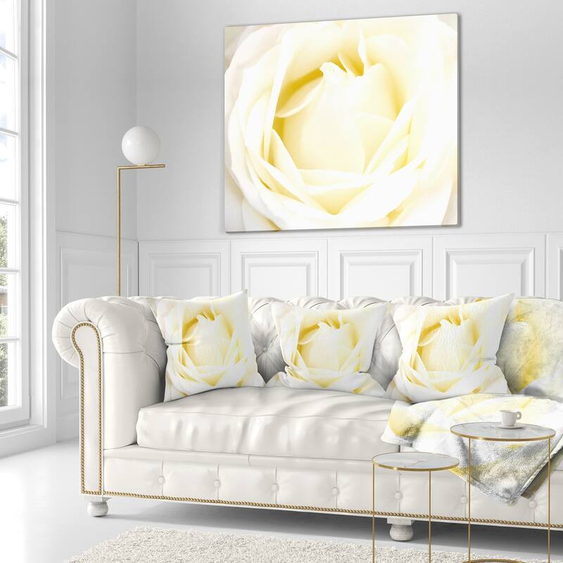 Designart 'White Rose with Close Up Petals' Floral Throw Pillow
