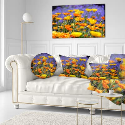 Designart 'Yellow Orange Flower Garden' Floral Throw Pillow