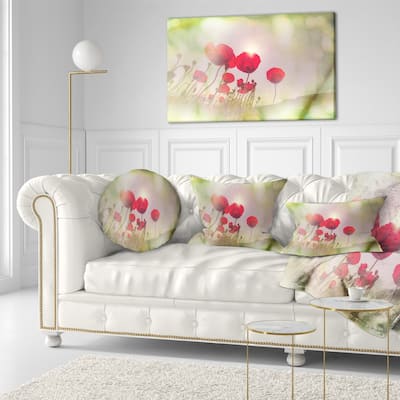 Designart 'Wild Red Poppy Flowers' Floral Throw Pillow