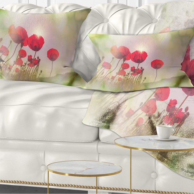 Designart 'Wild Red Poppy Flowers' Floral Throw Pillow - Rectangle - 12 in. x 20 in. - Medium