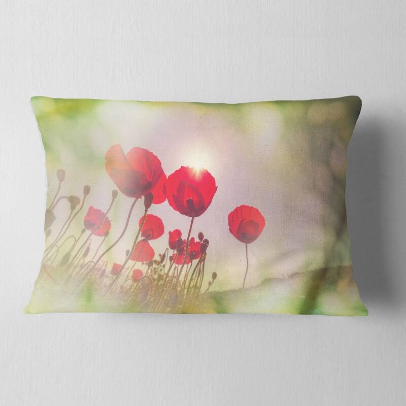 Designart 'Wild Red Poppy Flowers' Floral Throw Pillow