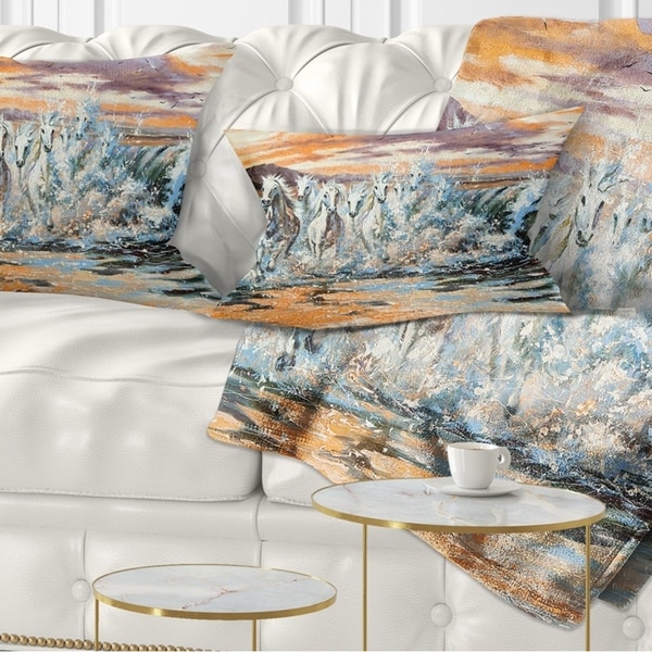 Designart Horses from Waves Animal Throw Pillow Bed Bath