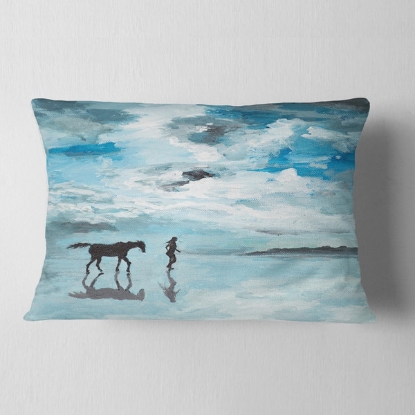 Designart Man And Horse Running On Water Seascape Throw Pillow On Sale Overstock 20949647
