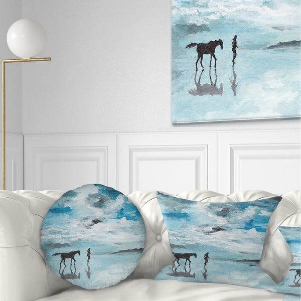 Designart Man And Horse Running On Water Seascape Throw Pillow On Sale Overstock 20949647