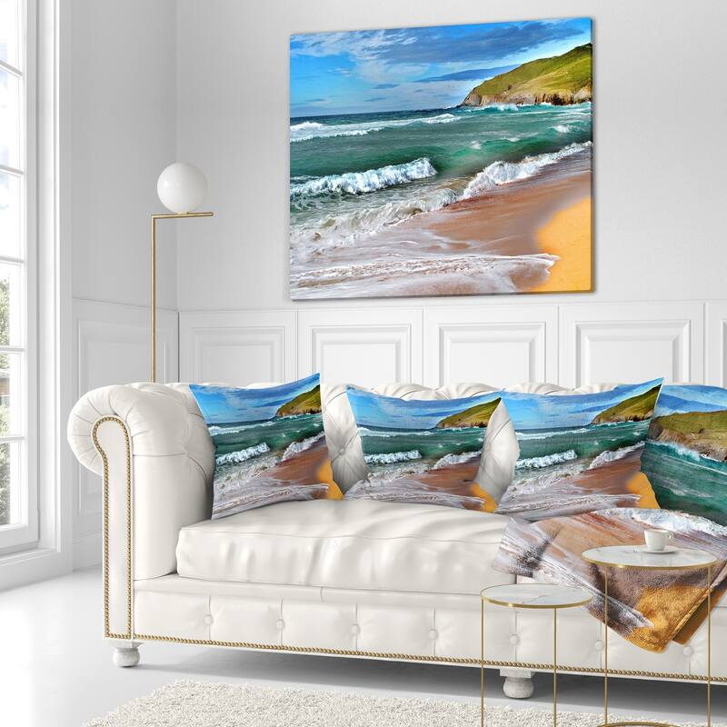Designart 'Blue Sea with Warm Waves' Seascape Throw Pillow
