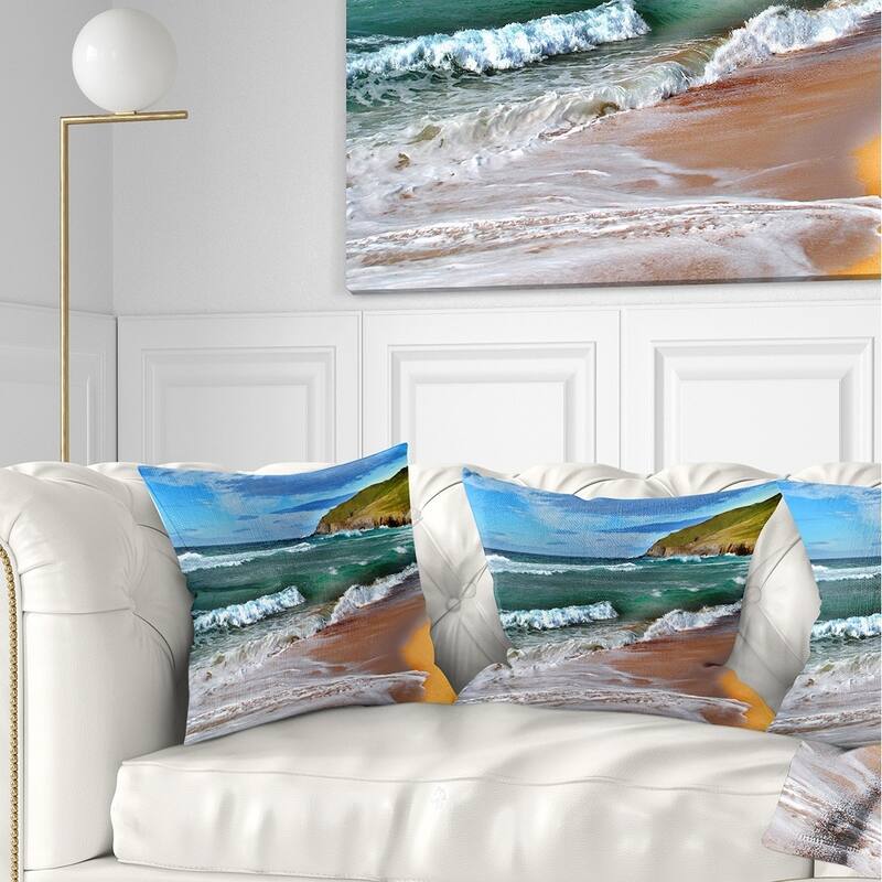 Designart 'Blue Sea with Warm Waves' Seascape Throw Pillow - Square - 26 in. x 26 in. - Large