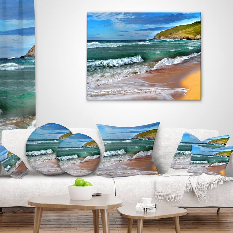 Designart 'Blue Sea with Warm Waves' Seascape Throw Pillow