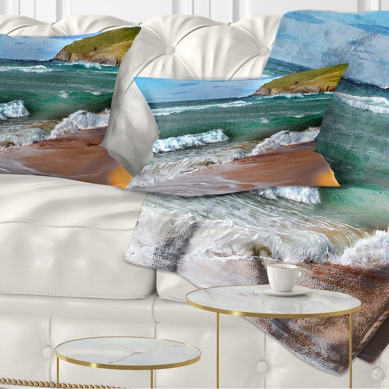 Designart 'Blue Sea with Warm Waves' Seascape Throw Pillow - Rectangle - 12 in. x 20 in. - Medium