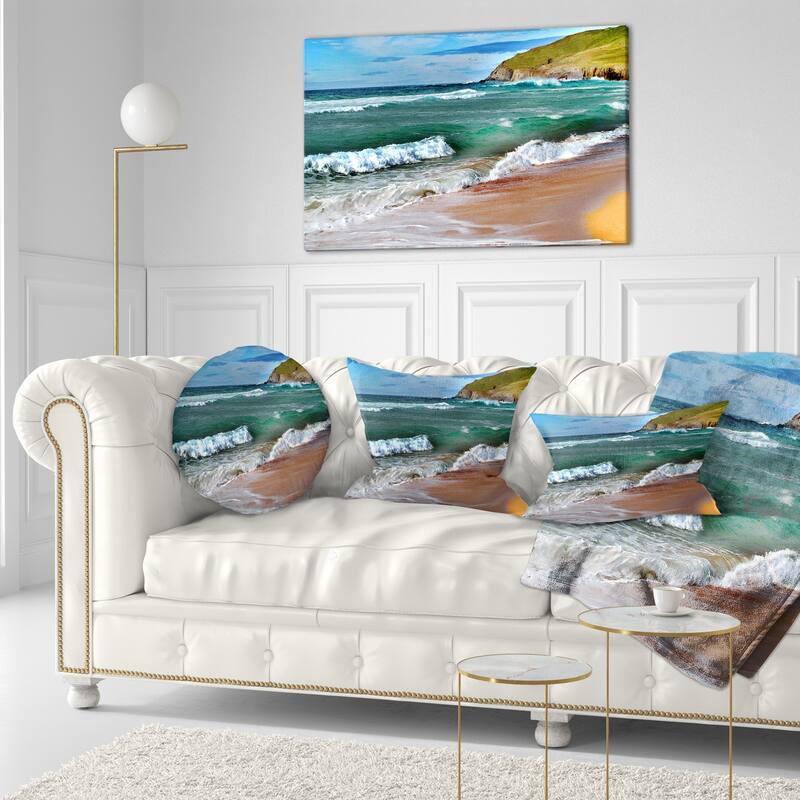 Designart 'Blue Sea with Warm Waves' Seascape Throw Pillow
