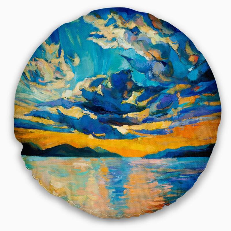 Designart 'Orange Sunset with Blue Sky' Modern Painting Throw Pillow