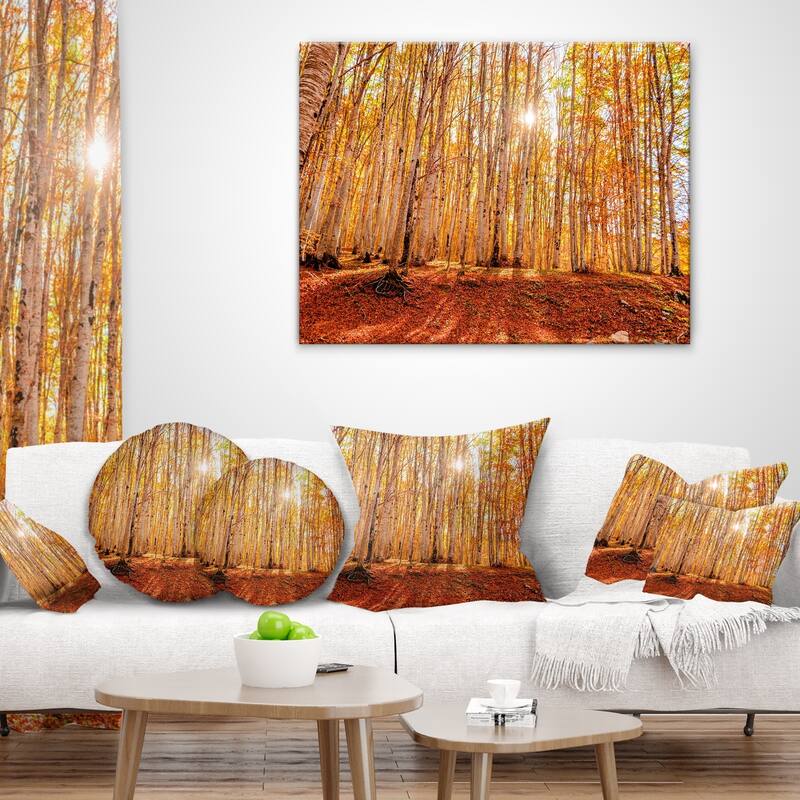 Designart 'Colorful Red Forest at Sunset' Modern Forest Throw Pillow