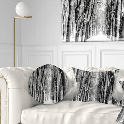 Designart 'Snowy Forest Black and White' Modern Forest Throw Pillow