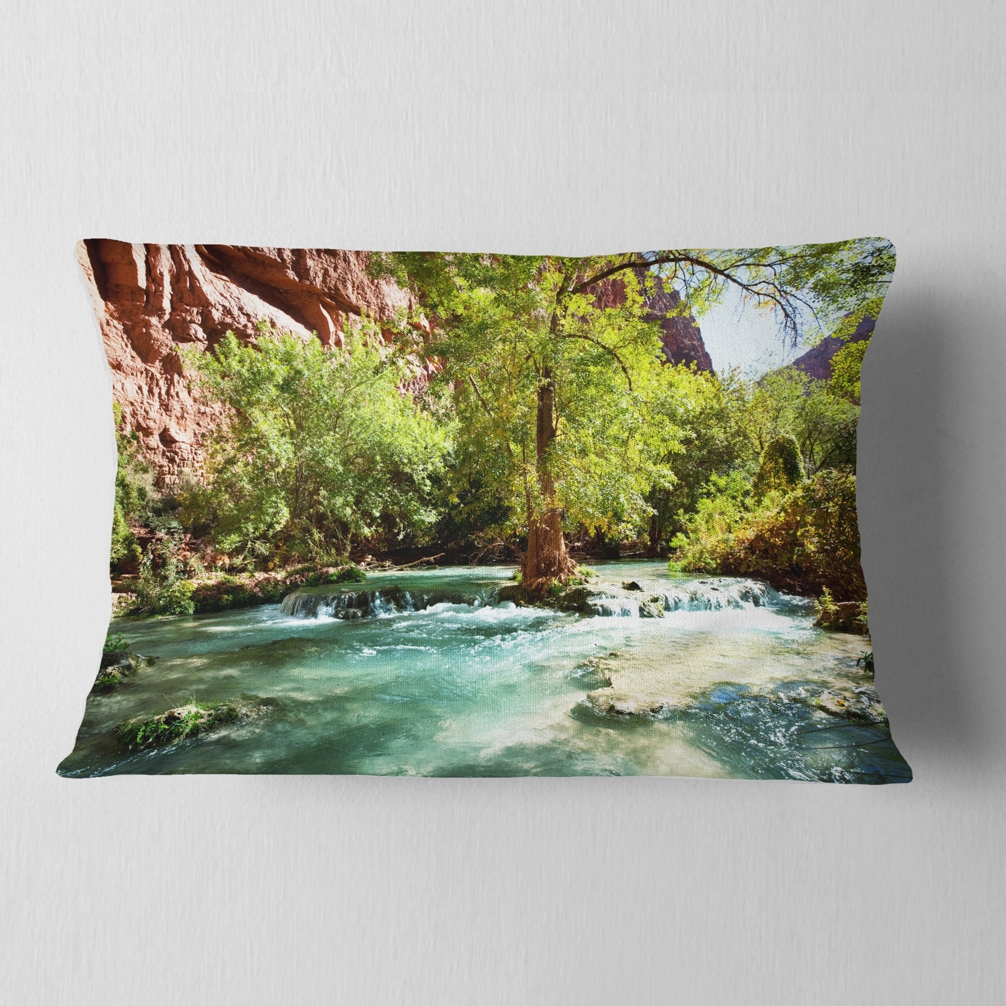 Designart Green Spring Creek In Mountains Landscape Wall Throw Pillow On Sale Overstock 20949732