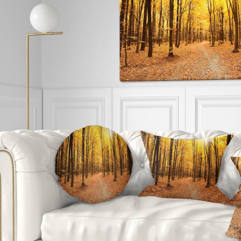 Designart 'Yellow Treetops in Fall Forest' Modern Forest Throw Pillow - Round - 16 inches round - Small