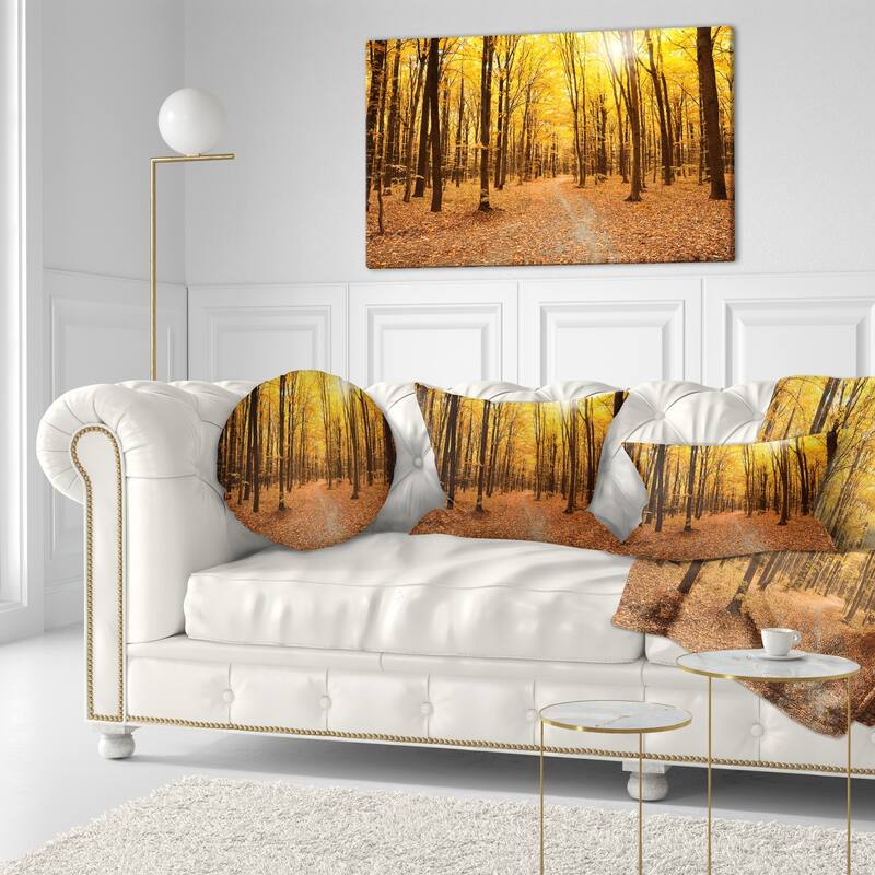 Designart 'Yellow Treetops in Fall Forest' Modern Forest Throw Pillow