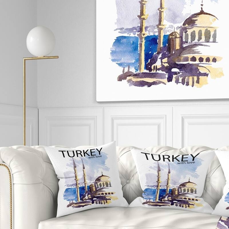 Designart 'Turkey Vector Illustration' Cityscape Throw Pillow - Square - 26 in. x 26 in. - Large