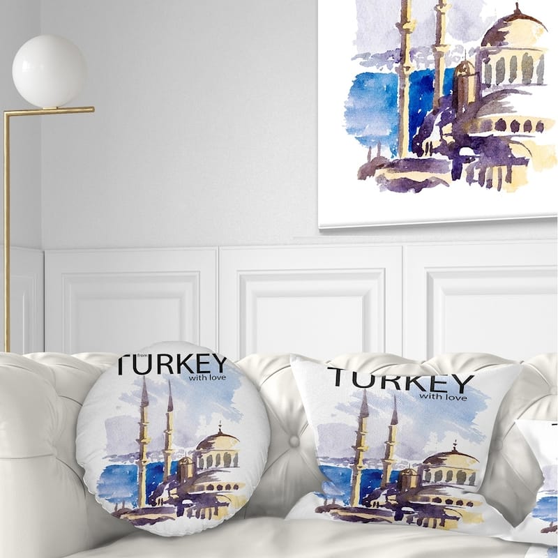 Designart 'Turkey Vector Illustration' Cityscape Throw Pillow - Round - 16 inches round - Small