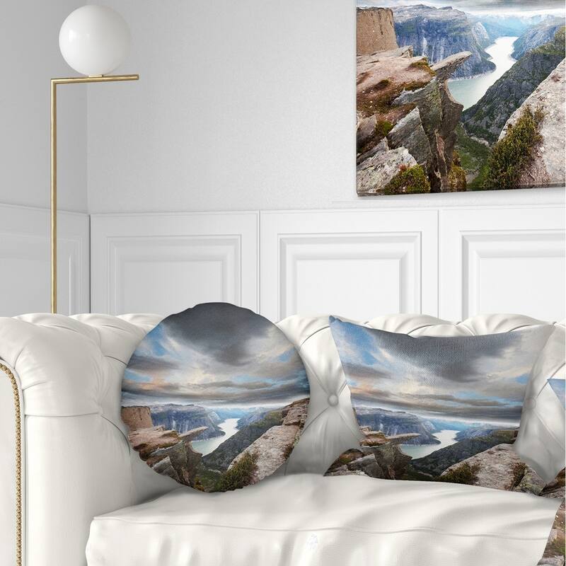 Designart 'Norway Rocky Terrains under Clouds' Beach Photo Throw Pillow - Rectangle - 12 in. x 20 in. - Medium
