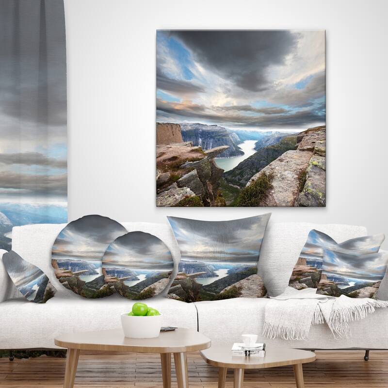 Designart 'Norway Rocky Terrains under Clouds' Beach Photo Throw Pillow