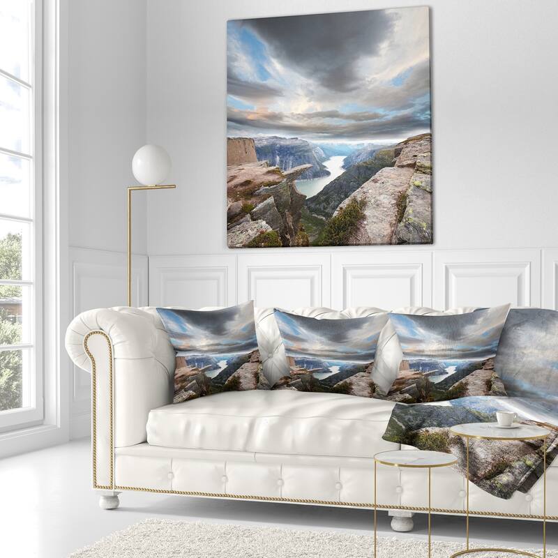 Designart 'Norway Rocky Terrains under Clouds' Beach Photo Throw Pillow