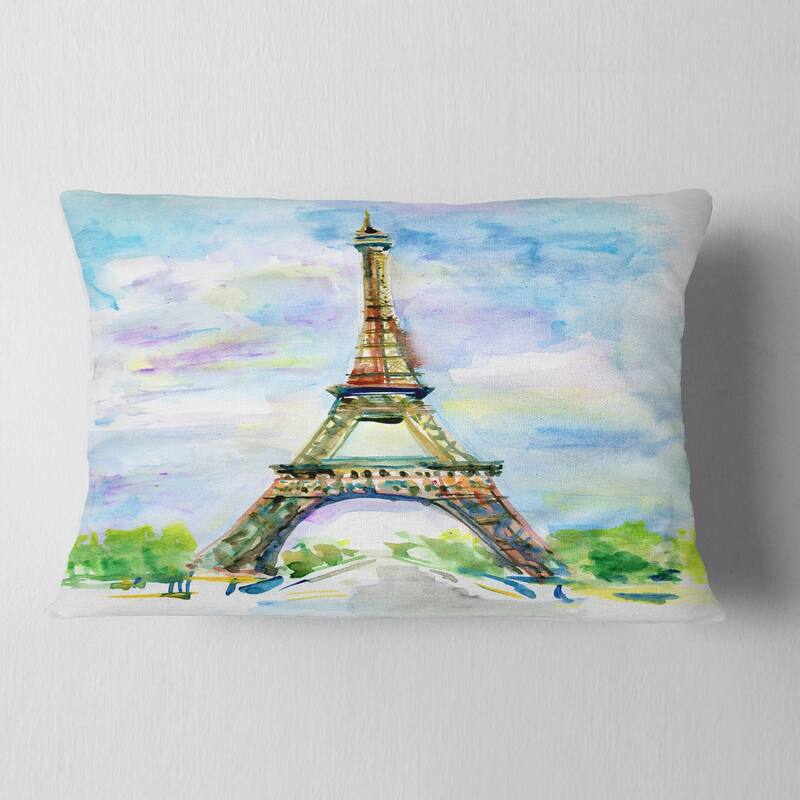 Designart 'Paris Eiffel Toweragainst Blue Sky' Watercolor Throw Pillow