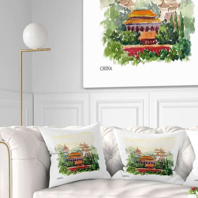 Designart 'China Vector Illustration' Cityscape Throw Pillow - Square - 18 in. x 18 in. - Medium