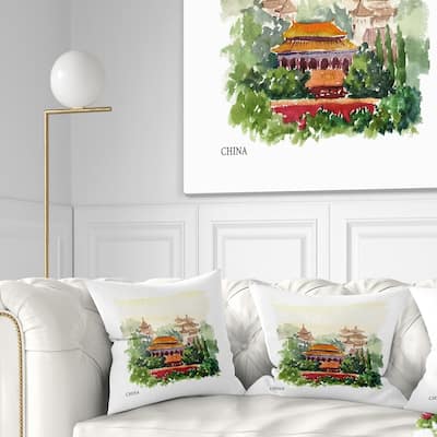 Designart 'China Vector Illustration' Cityscape Throw Pillow