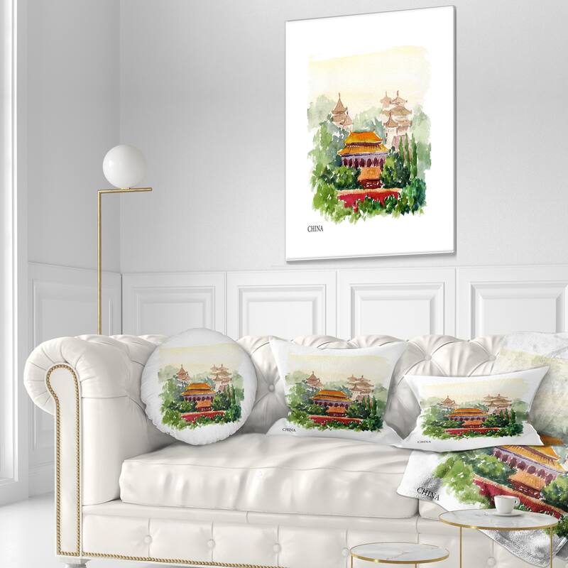 Designart 'China Vector Illustration' Cityscape Throw Pillow