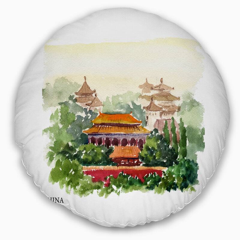 Designart 'China Vector Illustration' Cityscape Throw Pillow