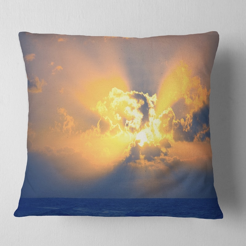 Designart 'Scenic Yellow Sunset in Ocean' Landscape Printed Throw Pillow - Square - 16 in. x 16 in. - Small