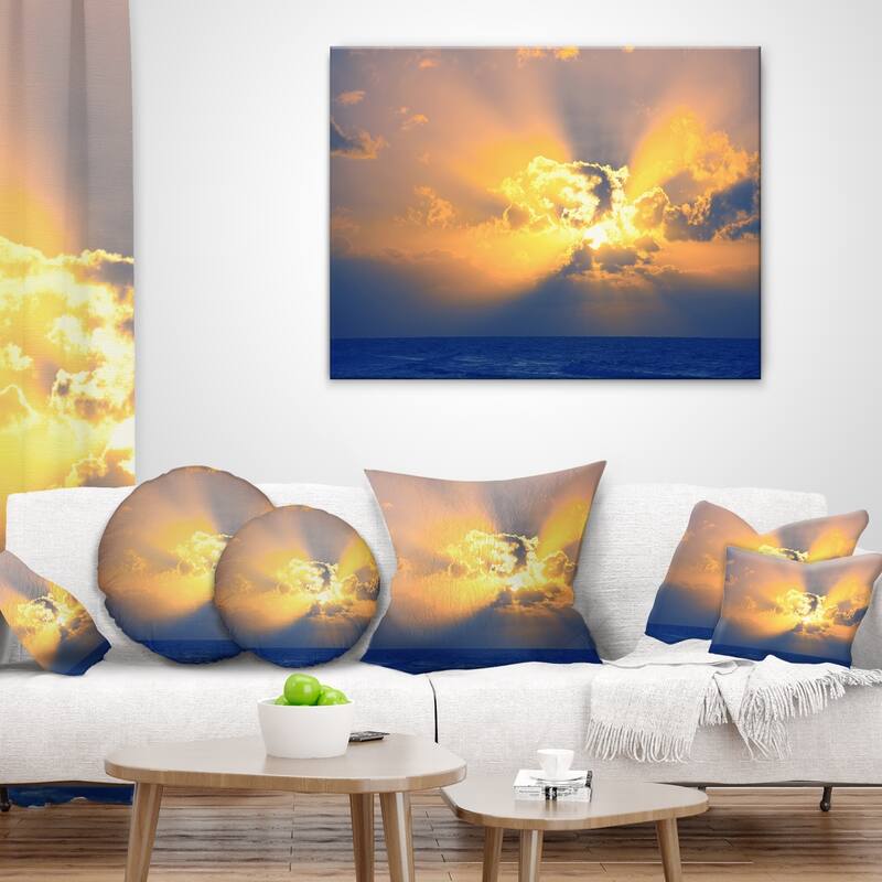 Designart 'Scenic Yellow Sunset in Ocean' Landscape Printed Throw Pillow