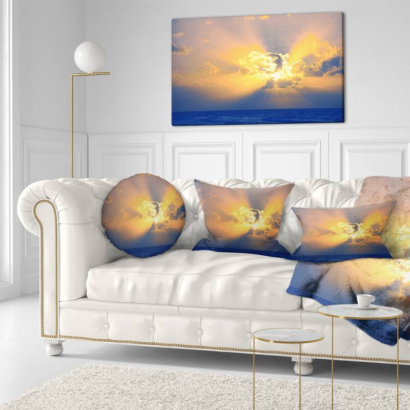 Designart 'Scenic Yellow Sunset in Ocean' Landscape Printed Throw Pillow