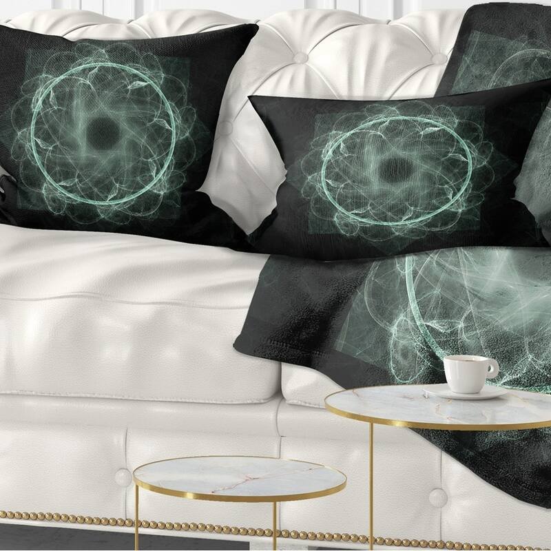 Designart 'Shiny Light Blue Radial Fractal Flower Art' Floral Throw Pillow - Rectangle - 12 in. x 20 in. - Medium