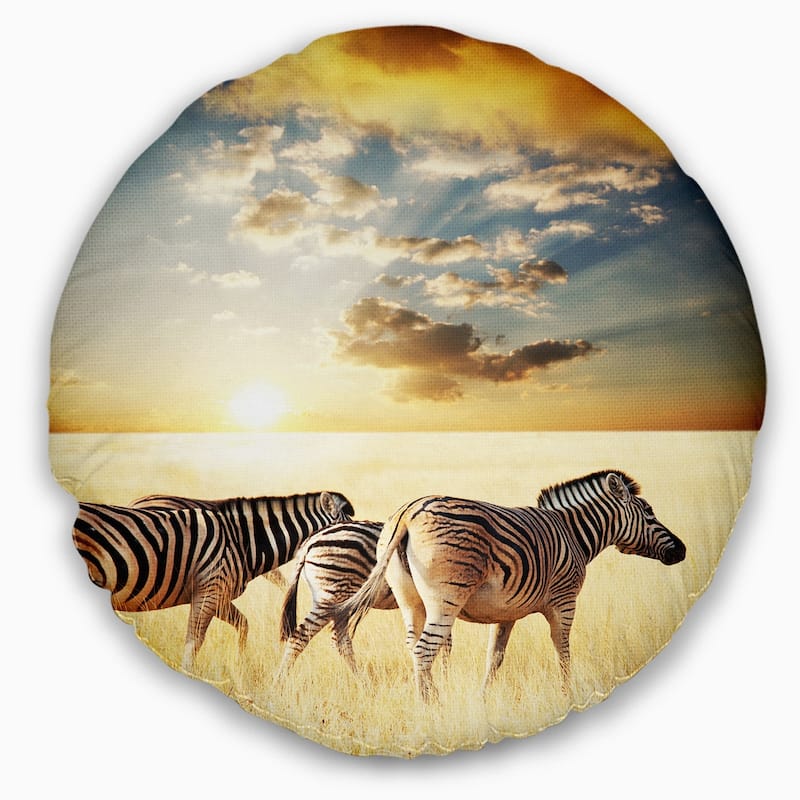 Designart 'Zebras Walking in African Grassland' African Wall Throw Pillow