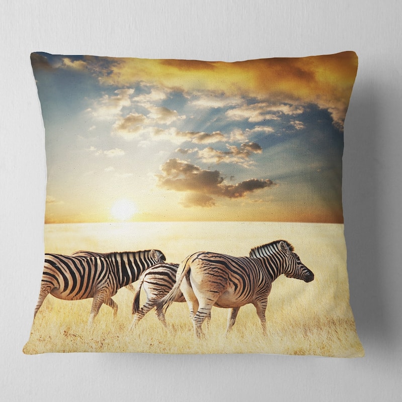 Designart 'Zebras Walking in African Grassland' African Wall Throw Pillow