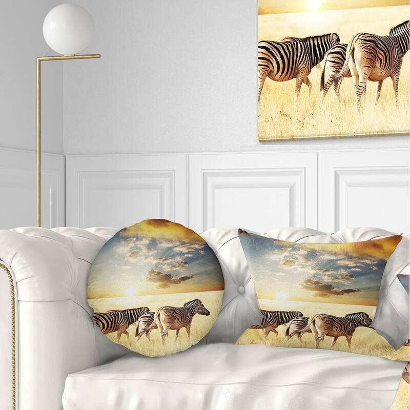 Designart 'Zebras Walking in African Grassland' African Wall Throw Pillow - Rectangle - 12 in. x 20 in. - Medium