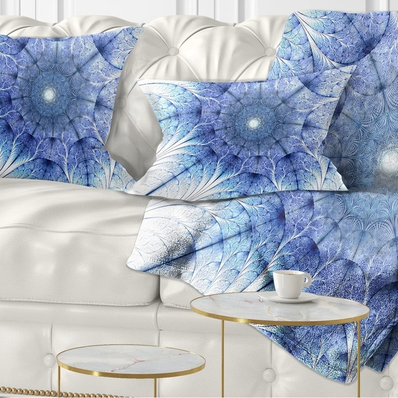 Designart 'Symmetrical Blue Fractal Flower on White' Abstract Throw Pillow - Rectangle - 12 in. x 20 in. - Medium
