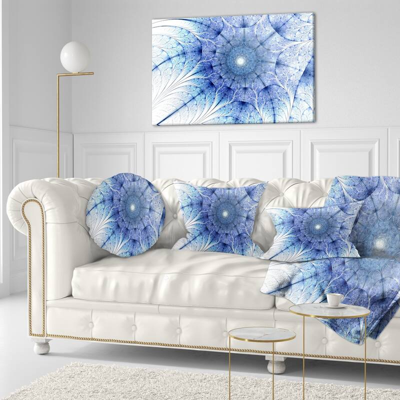 Designart 'Symmetrical Blue Fractal Flower on White' Abstract Throw Pillow