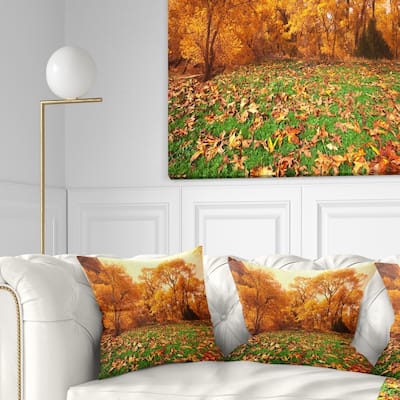 Designart 'Beautiful Autumn with Green Grass' Landscape Printed Throw Pillow