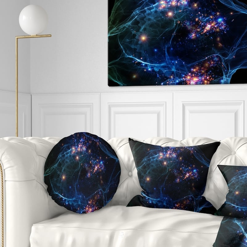 Designart 'Blue Lights of Network' Abstract Throw Pillow - Round - 20 inches round - Large