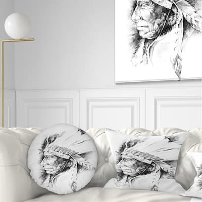 Designart 'American Indian Head Tattoo Black and White' Abstract Throw Pillow