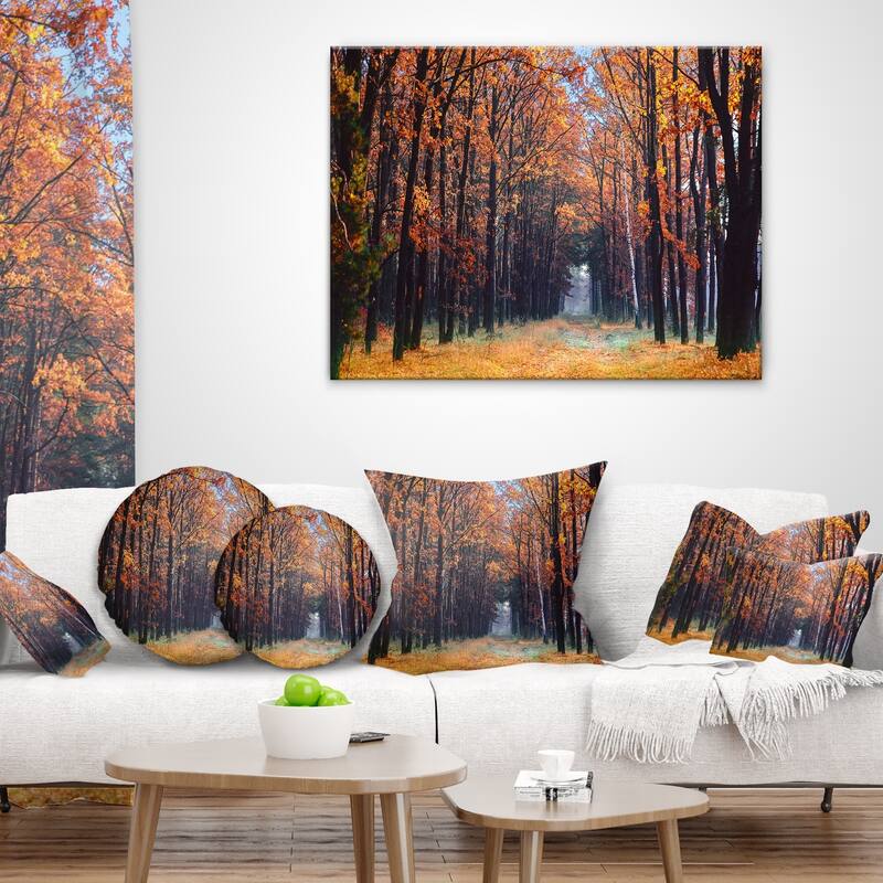 Designart 'Alley in the Dense Autumn Forest' Forest Throw Pillow