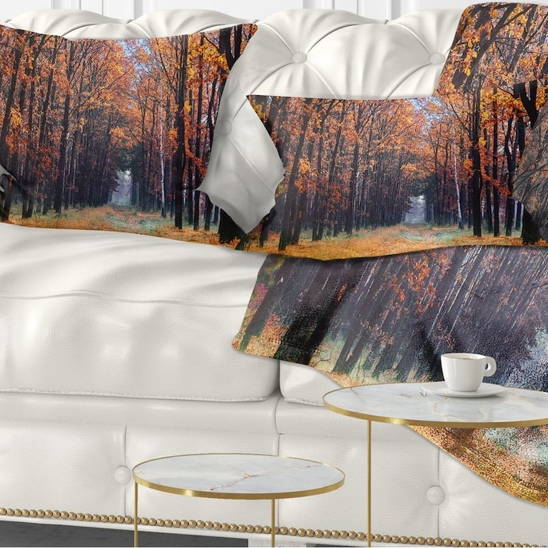 Designart 'Alley in the Dense Autumn Forest' Forest Throw Pillow - Rectangle - 12 in. x 20 in. - Medium