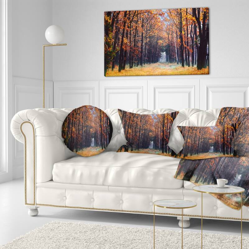 Designart 'Alley in the Dense Autumn Forest' Forest Throw Pillow