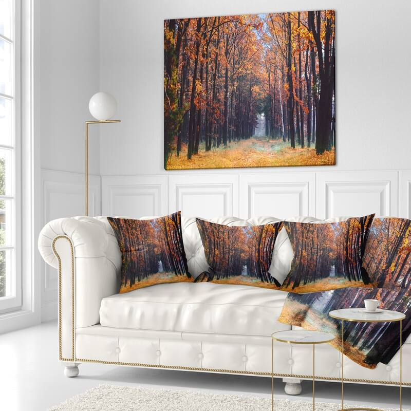 Designart 'Alley in the Dense Autumn Forest' Forest Throw Pillow